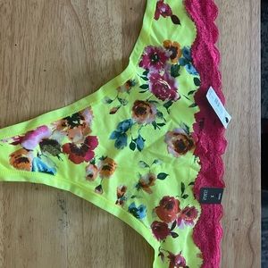 Neon Yellow with Pink Floral plus size Thong